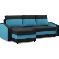 Ecksofa mit Schlaffunktion, Universelle Seite, Schwarz + Blau