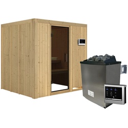 KARIBU Sauna »Rakvere«, inkl. 9 kW Saunaofen mit externer Steuerung, für 3 Personen - beige