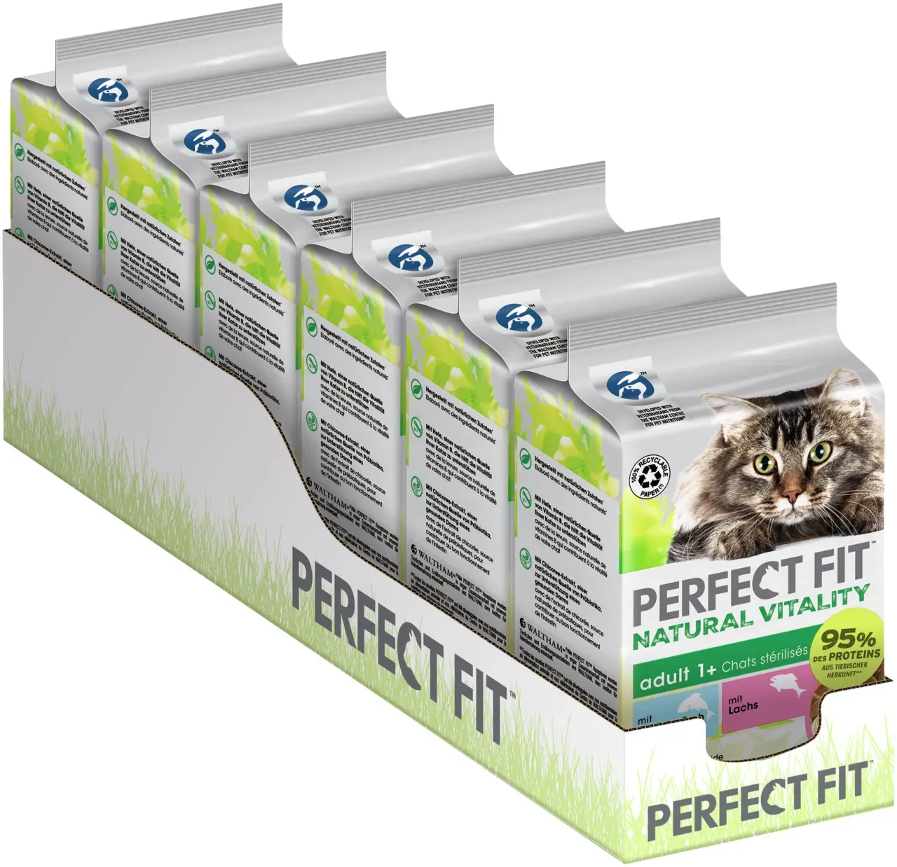 PERFECT FIT Multipack Natural Vitality Adult 1+ 6 x 50 Gramm Katzennassfutter Lachs/Seefisch