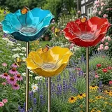 Vogeltränke Blume, Vogeltränke Stehend, Ekorative Bienentränke, Handgefertigt Gartenstecker Vogelbad Blume Dekorative Futter und Tränkschale für Vögel und Bienen (Red, Blue, Yellow)