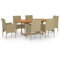 vidaXL 7-tlg Garten-Essgruppe Poly Rattan Beige