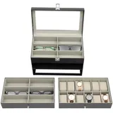NaMaSyo Uhrenbox, Display Uhren- und Sonnenbrillen-Schmuckbox, 12 Uhrenbox-Schmucketui und 12 Slots Sonnenbrillen-Organizer, Brillenetui Uhren- und Sonnenbrillen-Box für Herren Damen