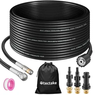 Tectake Rohrreinigungsschlauch-Set, 8-teilig, in 2 Größen, 3 Adapterstücke, inkl. Aufbewahrungsbeutel