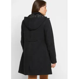 bonprix Wintermantel BONPRIX "Mantel mit Kapuze und Bundfalten, A-Linie", Damen, Gr. 48, schwarz, Web, Obermaterial: 88% Polyester, 10% Viskose, 2% Elasthan. Futter: 100% Polyester, unifarben, A-Linie ca.