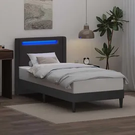 vidaXL Bettrahmen mit LED-Lichtleisten Grau 90 x 190 cm Kunstleder