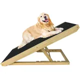 LZQ Hundetreppe Hunderampe Auto Klappbar für Kleine Hunde und Katzen, Tragbare Hundeleiter Höhenverstellbar Haustiertreppe aus Holz mit Anti-rutsch Teppich für Bett Sofa, 100 cm lang