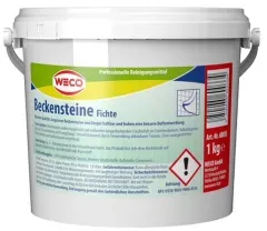 Weco Beckensteine intensiv und frisch parfümiert, Fichte, Schützt Toiletten vor Verfärbungen, Urinsteinbildungen und Kalkablagerungen, 1 kg - Eimer