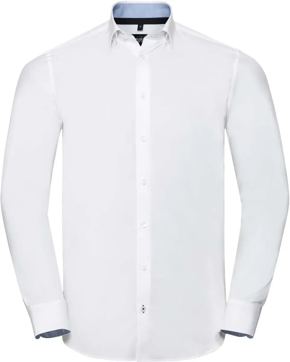 Russell Herren Kontrast Hemd 'Ultimate Stretch' langarm R-966M-0 white/oxford blue/bright navy XXL (45/46)