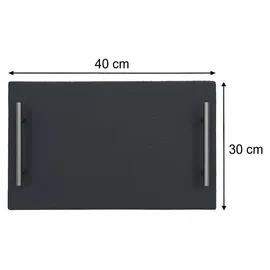 hausleben Schiefer Servierplatte 40x30 cm – Käseplatte, Antipasti Servierbrett mit Edelstahlgriffen, Naturstein, rustikale Servierplatte für Snacks & Fin...