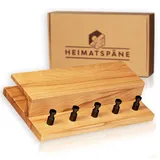 Heimatspäne Schlüsselbrett Holz mit Ablage - massive Kernbuche, hochwertige schwarze Edelstahlhaken, Schlüsselboard modern im Industrial Style inkl. Montagezubehör