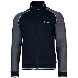 BOSS Herren Sweatjacke - Tracksuit Jacket, Stehkragen, Zip, Logo, Baumwoll-Mix Dunkelblau M