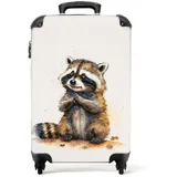 NoBoringSuitcases.com© Kinderkoffer Waschbär - Wasserfarben - Tiere - Kinder 55x35x20cm, 4 Rollen, Kinder Koffer Klein, Trolley Handgepäck bunt 35 cm x 55 cm x 20 cm