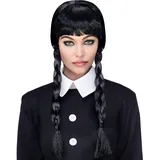 w widmann milano party fashion - Perücke Dark Girl, schwarz, 2 geflochtene Zöpfe, Flechtfrisur, Wednesday, Gothic