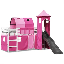 vidaXL Kinderhochbett mit Turm Rosa 90x200 cm Massivholz Kiefer