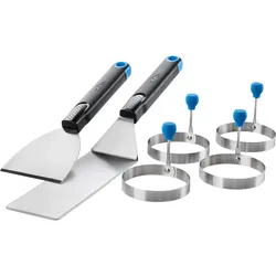 Napoleon Frühstücksset, 4 Universalringe Ø 8,5cm, Silikongriff, 2 Planchaspatel, ideal für Spiegeleier & Burger, 6-teilig