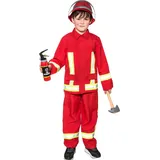 JT-Lizenzen Feuerwehrjunge rot Feuerwehr Einsatzuniform mit Feuerwehrhelm Kinder Karneval Fasching Kostüm 128