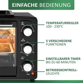 Steinborg 3in1 Mini-Backofen mit Grillplatte Umluft 1300W Schwarz