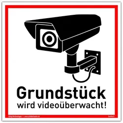 Schild Grundstück wird videoüberwacht! weiß | stabiles Alu Schild mit UV-Schutz 20 x 20 cm
