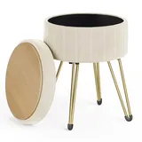 Songmics Runder Sitzhocker Samt 39 x 44,4 x 39 cm Cremeweiß