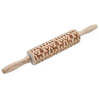 Spetebo Teigroller aus Holz mit geprägtem Weihnachtsmotiv Holz, (39 cm x 5 cm, 1-tlg., Keksteig Roller), perfekt zum Plätzen backen in der Weihnachtszeit beige