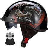 Vintage-Motorradhelme mit Visier, offene Helme, ECE-zertifizierte Motorradhelme, Roller- und Mopedhelme for Damen und Herren, Chopper- und Cruiserhelme(A04,M-57-58CM)