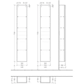 Sanipa 3way Hochschrank 40 x 17,0 x 19,7 cm Eiche Natural-Touch Spanplatte