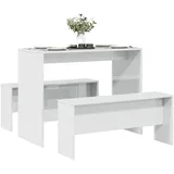 vidaXL 3-tlg. Esstisch und Bank Set 97 x 47 x 75 cm Hochglanz-Weiß