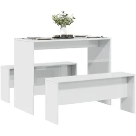 vidaXL 3-tlg. Esstisch und Bank Set 97 x 47 x 75 cm Hochglanz-Weiß