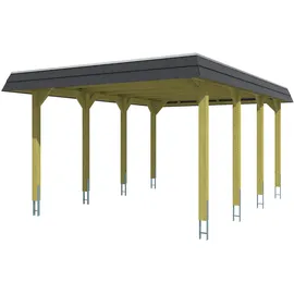 SKANHOLZ Walmdach Carport Spreewald 3,96 x 5,89 m imprägniert mit EPDM-Dach und Pfostenanker