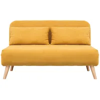 Miliboo Zweisitzer-Relaxsessel aus Samtstoff in Senfgelb und hellem Holz