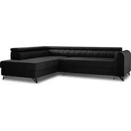 Sofnet Ecksofa mit Schlaffunktion und Bettkasten, Wohnlandschaft mit einstellbare Kopfstützen, Couch, Sofa, Bettsofa, Schlafsofa Schwarz (Kronos 07)