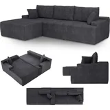 Juskys Eckcouch Cord 3-Sitzer Dunkelgrau