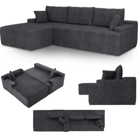 Juskys Eckcouch Cord 3-Sitzer Dunkelgrau