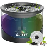 SIBAYS 74oz/2.2L Katzenbrunnen, Trinkbrunnen für Katze Hunde, Automatischer Wasserbrunnen für Haustier, Geräuscharme Wasserpumpen, Aktivkohlefilter, Buntes LED-Licht