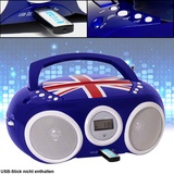 Design CD Spieler Stereo Radio USB Anlage Jungen Kinder Zimmer Musik Big Ben CD32 Union Jack BLAU