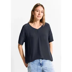 Kurzarmbluse CECIL, Damen, Gr. L (42), blau (universal blau), Stoff, 100% Viskose, unifarben, casual, gerade hüftlang, V-Ausschnitt, Kurzarm Bündchen, Blusen, mit V-Ausschnitt