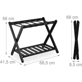 Relaxdays Kofferständer, klappbar, Bambus, HBT: 56x68,5x41,5 cm, Gepäckständer mit Ablage, Kofferablage Hotel, schwarz