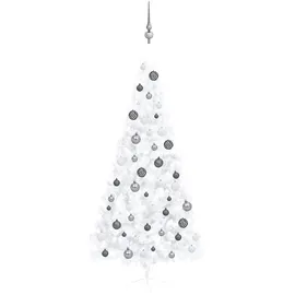 vidaXL Künstlicher Halber Weihnachtsbaum mit Beleuchtung Weiß 210 cm