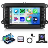 2G+64G Wireless Carplay Android Autoradio für VW Golf 5 6 Passat Polo Tiguan Touran Caddy Skoda SEAT mit Android Auto GPS Navi WiFi Mirror Link 7 Zoll Autoradio mit Bluetooth FM/RDS/DAB Rückfahrkamera