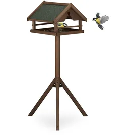 Relaxdays Vogelfutterhaus mit Ständer, wetterfestes Dach, Holz Vogelhaus,