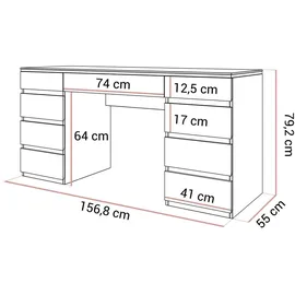 lookway Schreibtisch AURORA DOUBLE GOLD Weiß / Gold