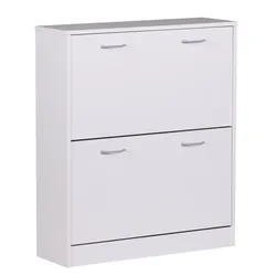 Kadima Design Schuhregal: 20 Paar Schuhe, 4 Schuhfächer, einfacher Aufbau, Spanplatte und Kunststoff. Weiß, 75x24x87 cm