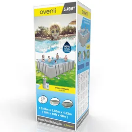 Avenli Frame Plus Stahlrahmenpool Set Rechteckig 549 x 305 x 122 cm Grau mit Filterpumpe Leiter Abdeckplane und Bodenschutzplane
