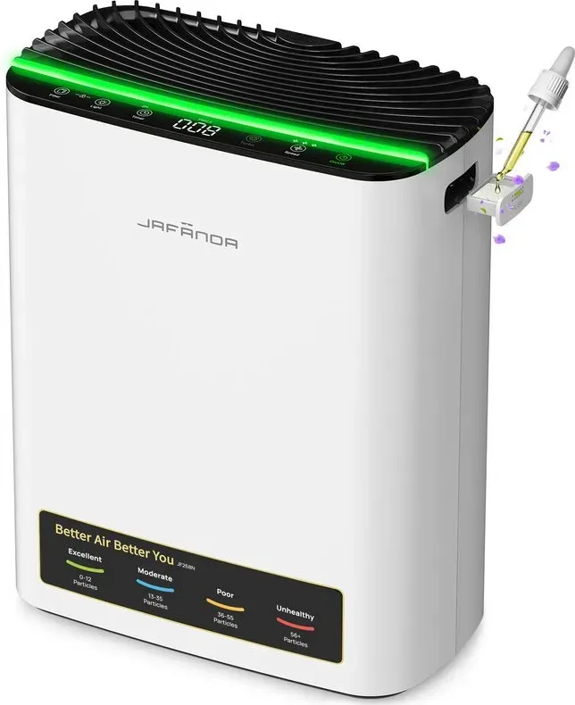 Jafända Luftreiniger für Zuhause, für Flächen bis zu 114 m2, echter HEPA-Filter mit PM2.5-Anzeige, Schlafmodus bei 20 dB, entfernt Tierhaare, Geruch, Staub, Rauch, Pollen & Allergen
