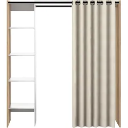 Kleiderschrank TEMAHOME "Tom", weiß (weiß, natur), H:181cm T:50cm, Melamin, Schränke, ausziehbarer Kleiderschrank, Vorhang und viele Fächer, Höhe 181 cm