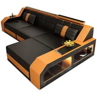 Sofa Dreams Ecksofa, Schwarz, Orange, Leder, L-Form, Ottomane rechts,L-Form, 308x194 cm, Wohnzimmer, Sofas & Couches, Wohnlandschaften, Ecksofas