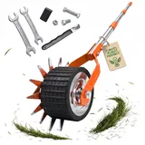 HAUSPROFI Rasenkantenschneider mit Verbesserter Stiel und Schleifmesser, Kantenschneider Rasen auf Rollen - Rasenkantenroller Einstellbar, 3-Teiliger Edelstahlgriff (97,5/135/172cm) (Orange)
