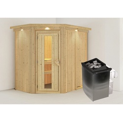 KARIBU Sauna »Vijandi«, inkl. 9 kW Saunaofen mit integrierter Steuerung, für 3 Personen - beige