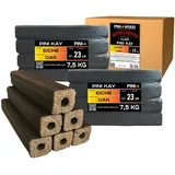 PINI Kay Eichenholzbriketts 23 cm lang viereckig mit Zugloch 15 kg Hartholzbriketts Brennholz Holzbriketts Eiche Kamin Ofen Feuerschale Grill