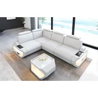 Sofa Dreams Ecksofa Leder Couch Siena L Form Ledersofa, L-Form Ledersofa mit LED-Beleuchtung weiß